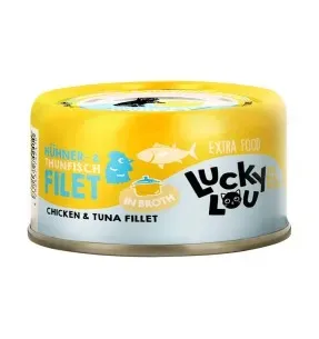 Lucky Lou Extra Food kana- ja tuunifilee puljongis, konserv kassile 70 g