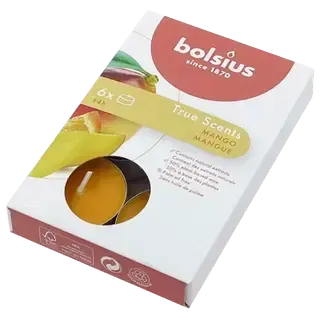 Bolsius 6 lõhna-teeküünalt karbis 4h Mango True