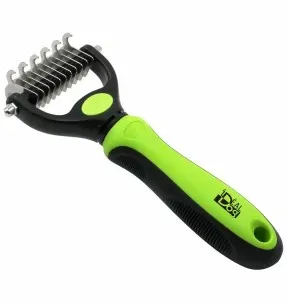 Kamm-kraas pusade ja lahtise karva eemaldamiseks, kahepoolsete teradega, väikesele koerale Dematting Comb Rake (Ideal Dog)