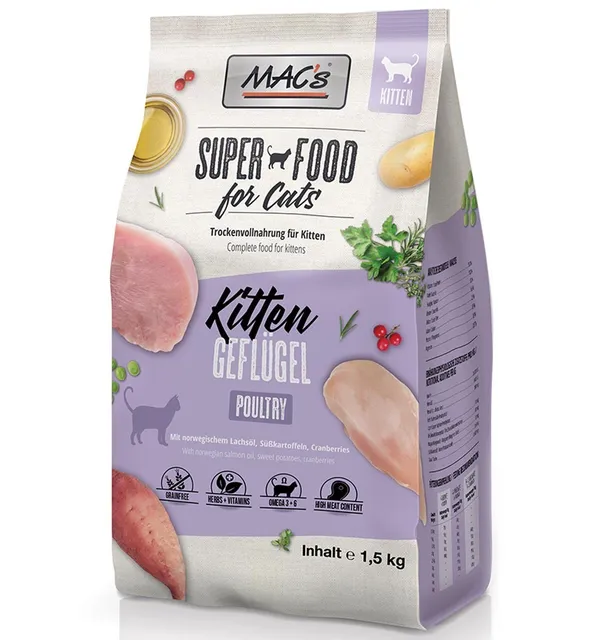 MAC's kassipojale KODULINNULIHAGA teraviljavaba kuivtoit (Superfood Kitten Poultry Dry Food)