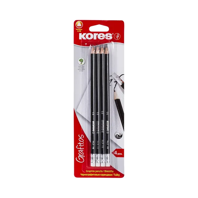 Harilik pliiats kolmnurkne, kummiga HB, KORES, 4 tk