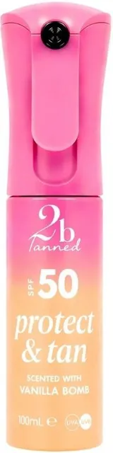 2B Tanned SPF50 Protect & Tan Dry Mist Scented with Vanilla Bomb (100mL)
