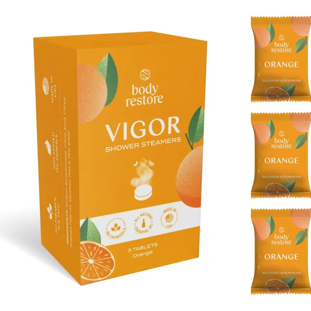 Body Restore Vigor Shower Steamers dušitabletid lõhnatooted Orange 3 tk