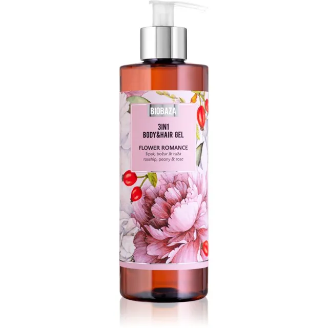 BIOBAZA 3in1 Body&Hair Gel Flower Romance Šampoon, palsam ja dušigeel kolm-ühes 400 ml