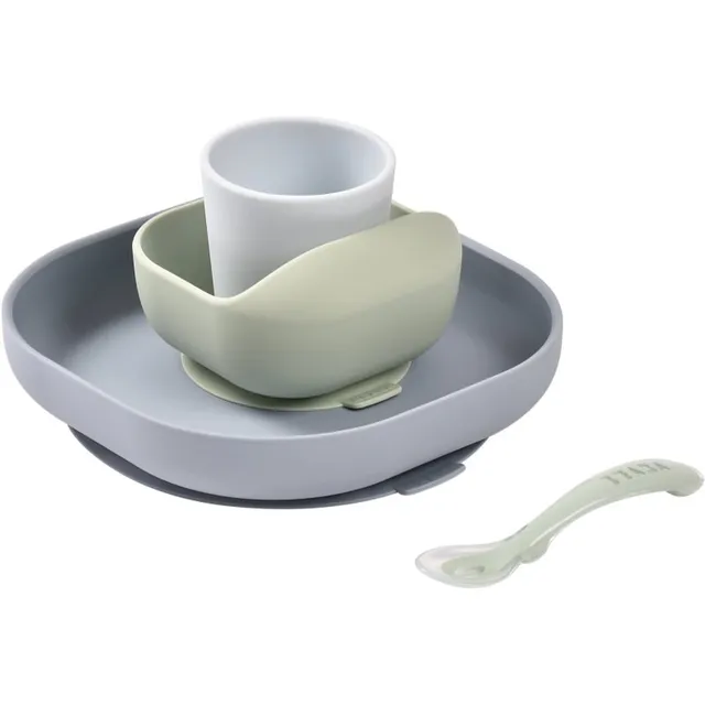 Beaba 4-Piece Silicone Dinner Set söögiriistade komplekt Pebble 4m+