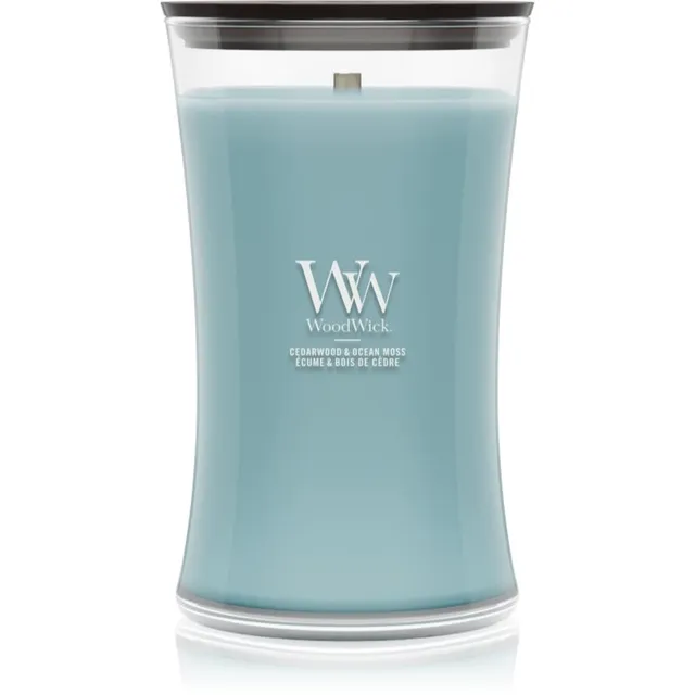 Woodwick Cedarwood & Ocean Moss lõhnaküünal puidust taht 610 g