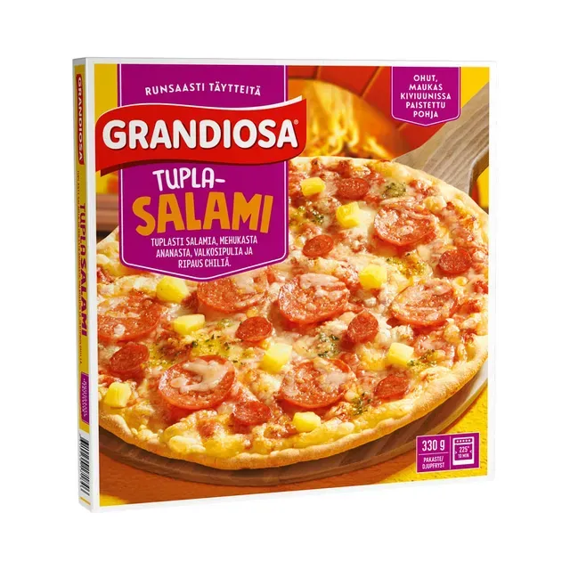 Double Salami kiviahjupizza, GRANDIOSA, 330 g