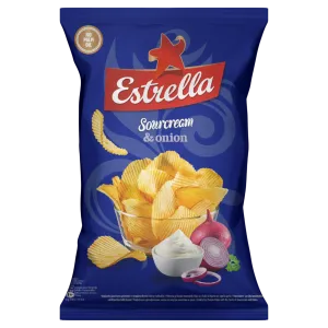 Estrella hapukoore- ja sibulamaitselised sakilised kartulikrõpsud 130 g