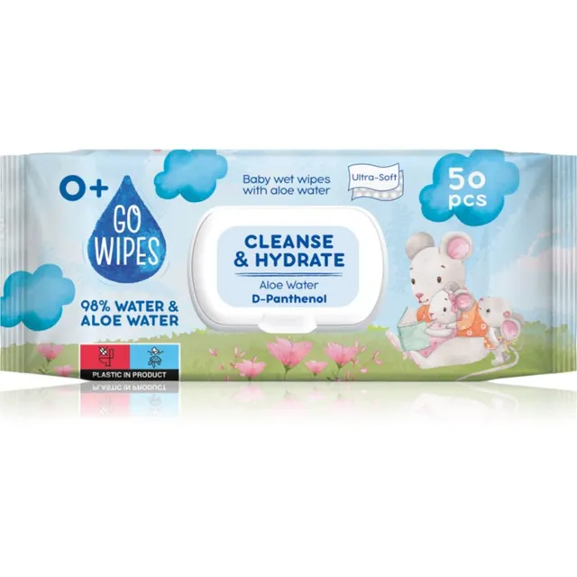 GoWipes Cleanse & Hydrate Õrnad niisked salvrätikud beebile tundlikule nahale aloe vera 0+ 50 tk