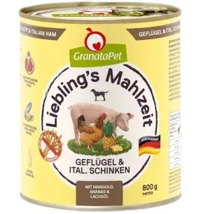 Liebling´s Mahlzeit TERAVILJAVABA konservtoit koertele KODULINNULIHA ja ITAALIA SINGIGA (65%) koos PEEDI, ANANASSI, LÕHEÕLIGA