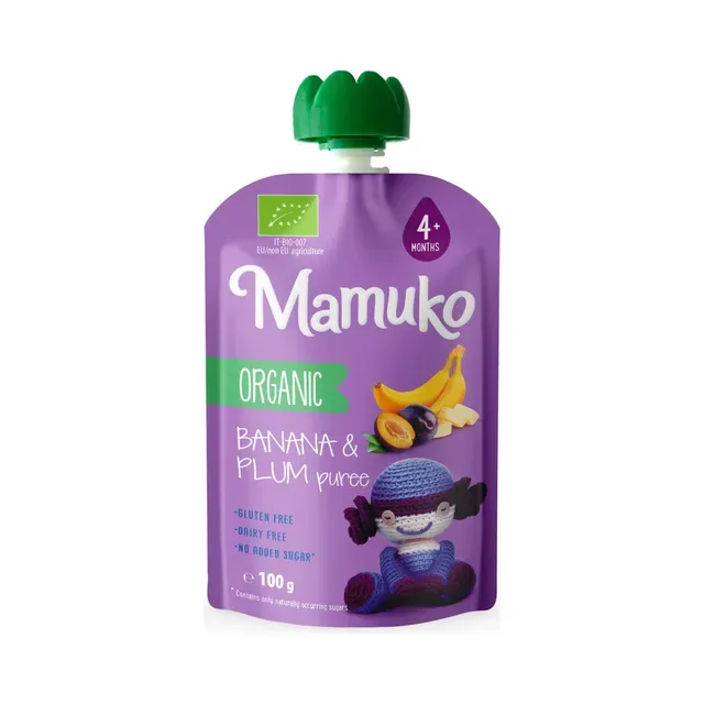 Banaani ja ploomipüree Organic 4+, MAMUKO, 100 g