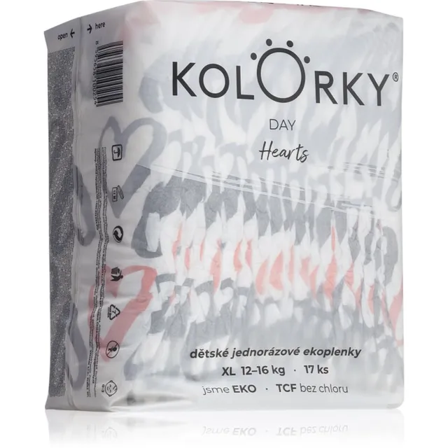 Kolorky Day Hearts ühekordselt kasutatavad ökomähkmed suurus XL 12-16 Kg 17 tk