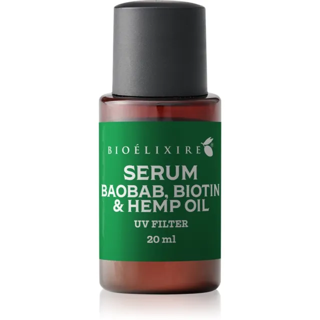 Bioélixire Serum Baobab, Biotin & Hemp Oil Seerum kahjustatud ja habrastele juustele UV filtriga 20 ml