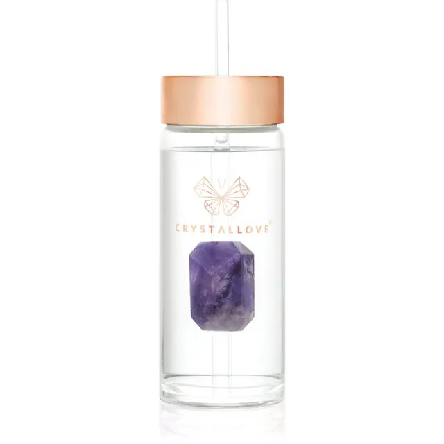 Crystallove Amethyst Straw Water Bottle veepudel kõrrega 1 tk