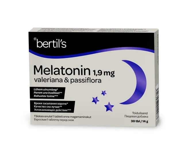 Bertils Melatonin 1,9 mg Valeriana & Passiflora N30
