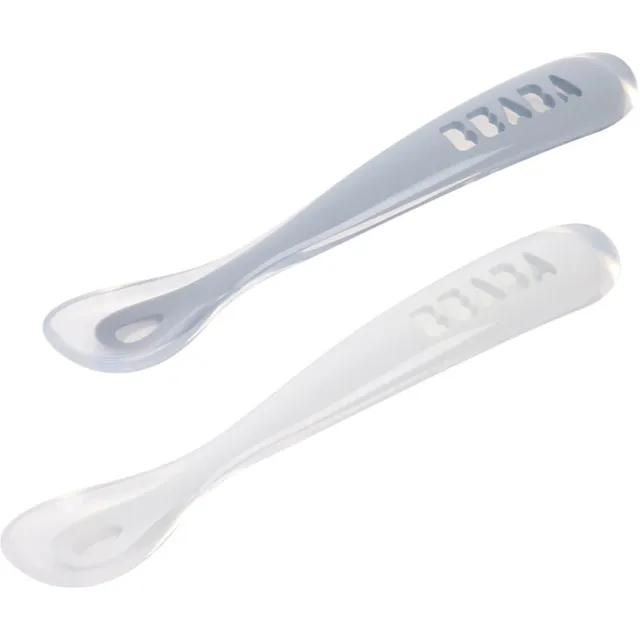 Beaba Silicone Spoon Set lusikas koos ümbrisega Pebble / Cloud Blue 2 tk